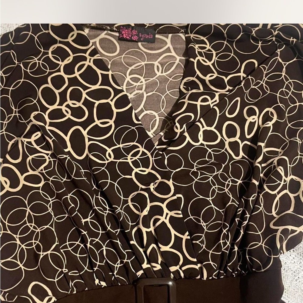 Agenda Brown and Cream Circle Pattern Blouse - Picture 2 of 4